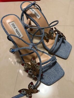 Steve Madden Denim Heels with Butterfly Accents